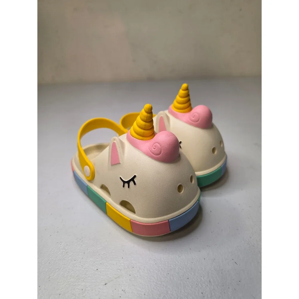 Kids Unicorn Clogs Cream Rainbow Slip On Water Shoes Size 1.5
